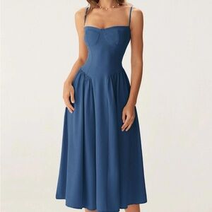 Rihoas Square Neck Drop Waist Corset Midi Dress